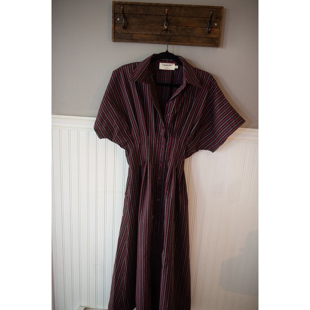 Anthropologie The Tobie Button-Front Pleated Shirt Dress by Exquise Small Plaid - Picture 2 of 4